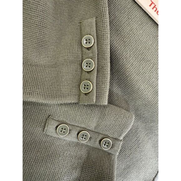 Talbots Size L Cotton Stretch Sweater Blazer Pockets Olive Green Knit Soft - Picture 6 of 9
